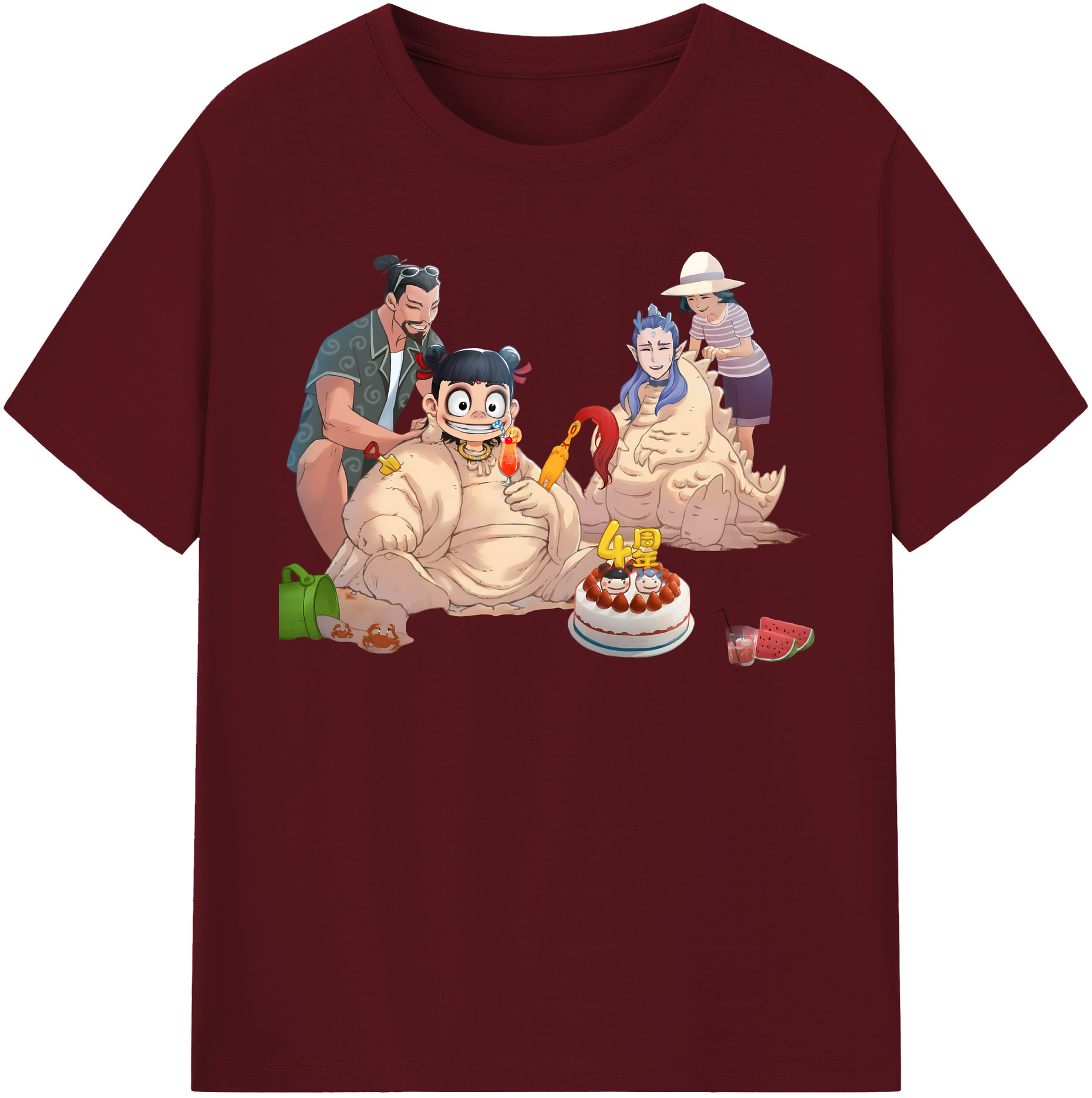 （画像用） Ne Zha 2 ナタ 魔童の大暴れ 綿100％半袖Tシャツ（フロントプリント）